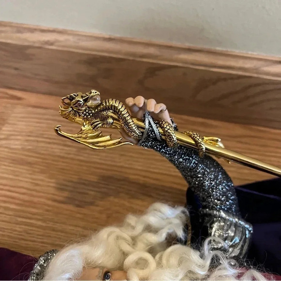 Franklin Mint Merlin Magician Wizard Camelot Series Porcelain Doll Hat Staff - Picture 12 of 12